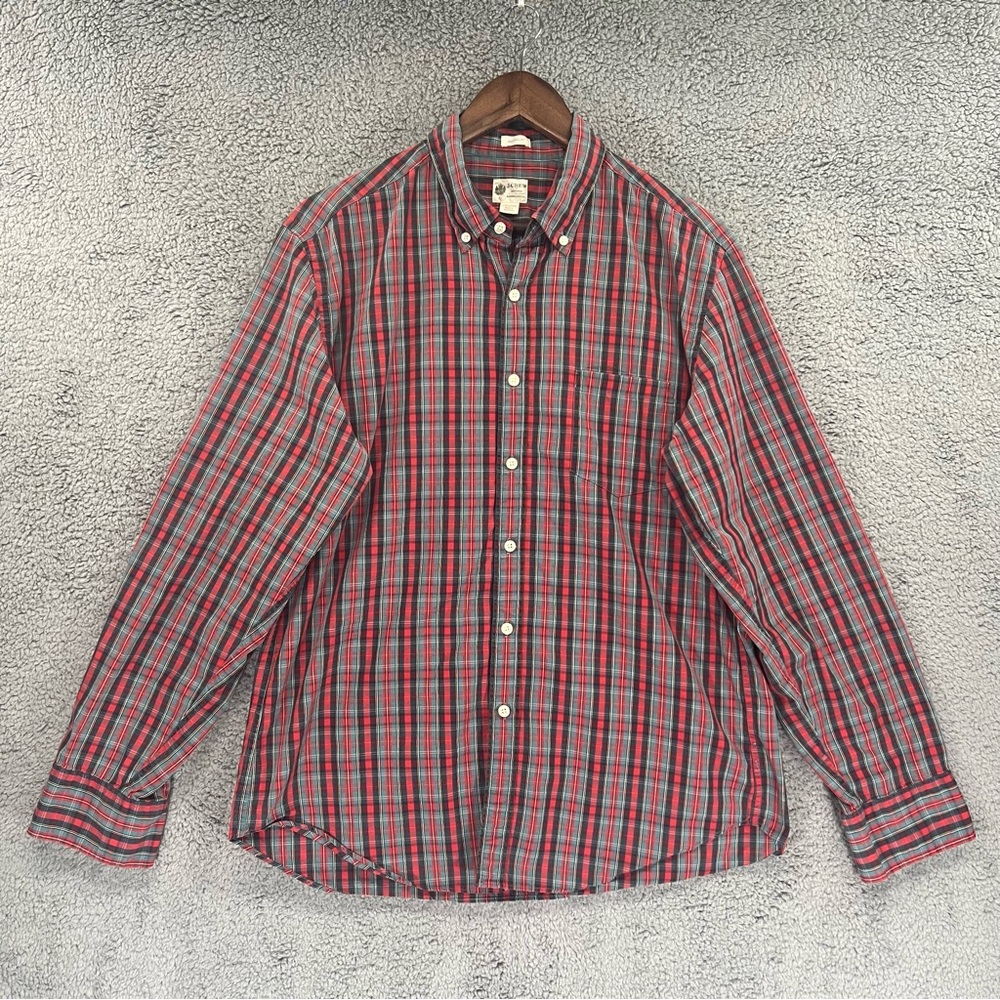J.Crew Button Shirt Washed Casual Tailored Fit 100% Cotton Red Plaid Men Sz L